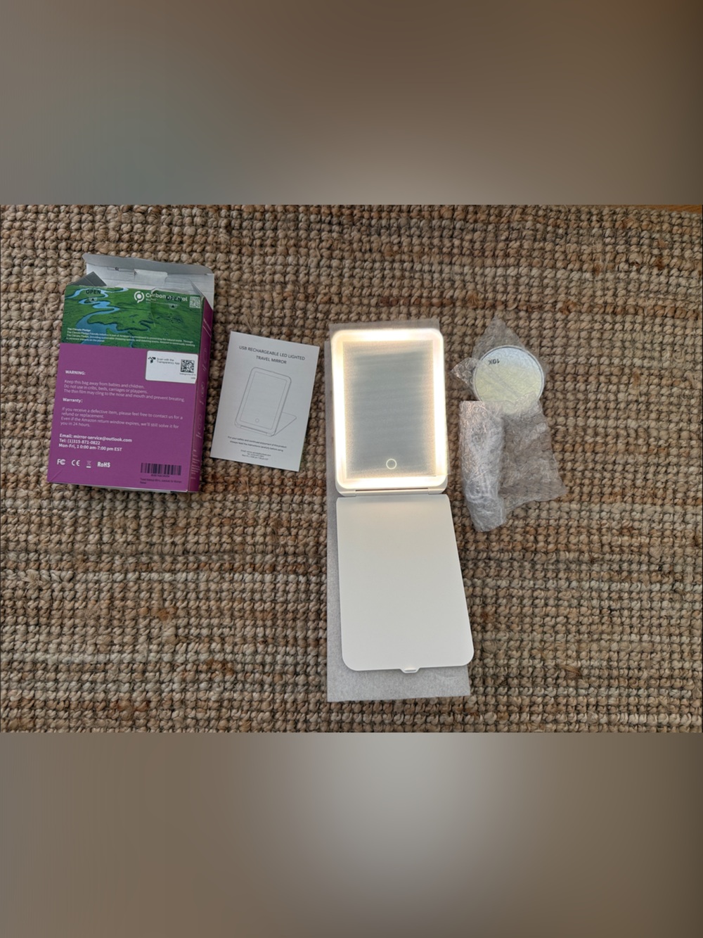 USB Rechargeable LED Travel Makeup Mirror 7 x 4 inches
